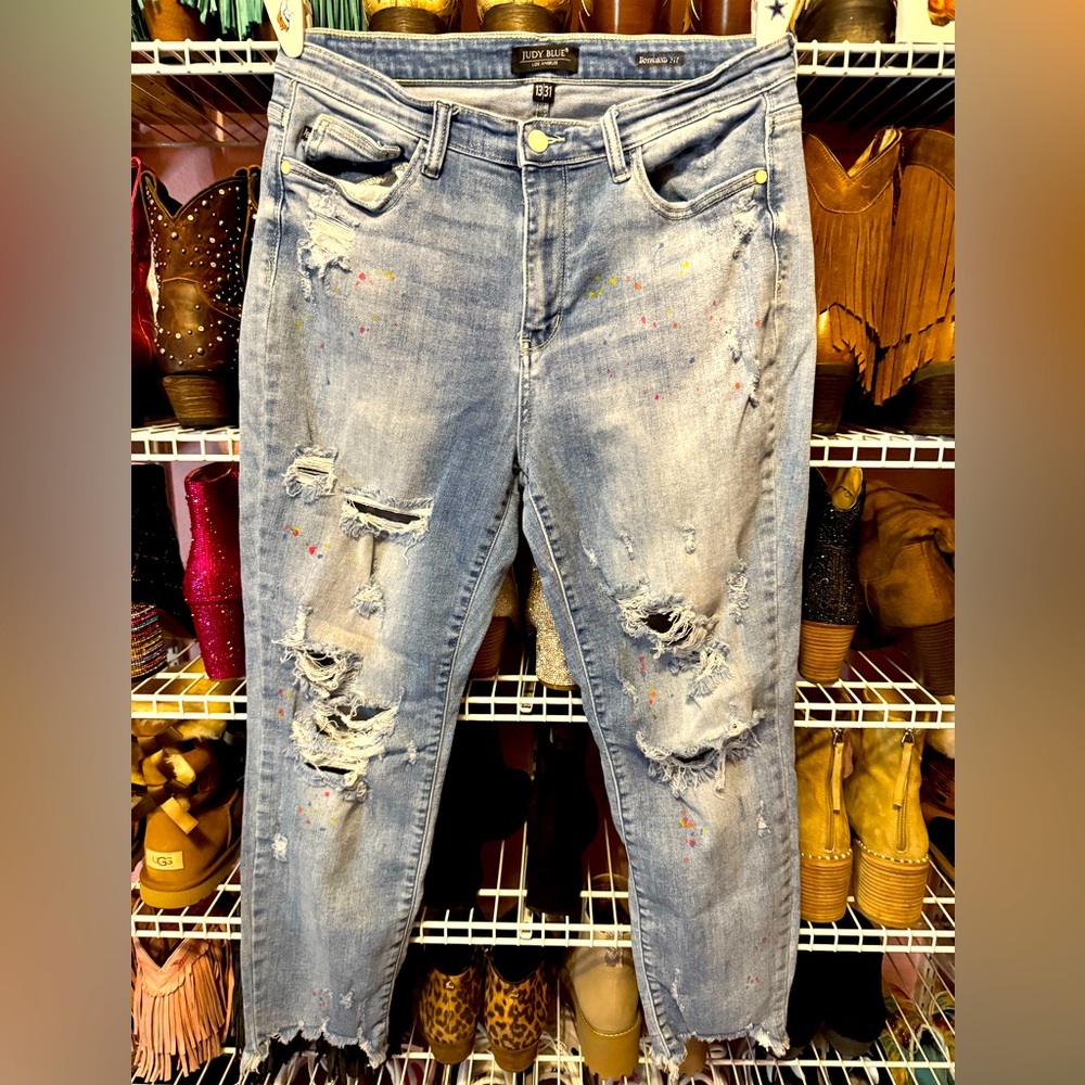 Judy Blue paint splatter boyfriend jeans, 13/31